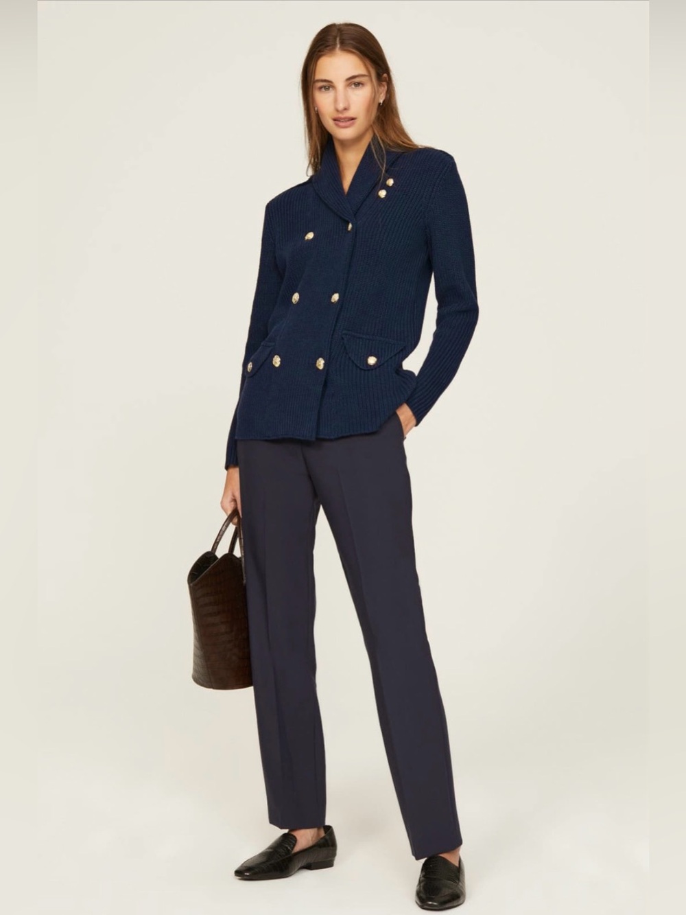 Lauren Ralph Lauren Trindela Navy Gold Button Sweater Jacket Size Medium